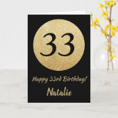 Happy 33rd Birthday Black en Gold Glitter Card Kaart (Gele Bloem)