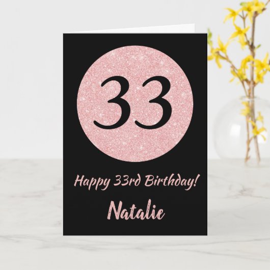 Happy 33rd Birthday Black en Roos Pink Gold Kaart (Gele Bloem)