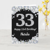 Happy 33rd Birthday Black en Silver Glitter Card Kaart (Gele Bloem)