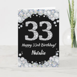 Happy 33rd Birthday Black en Silver Glitter Card Kaart