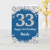 Happy 33rd Birthday Blue en Silver Glitter Kaart (Gele Bloem)