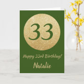 Happy 33rd Birthday Green en Gold Glitter Kaart (Gele Bloem)