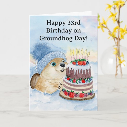  Happy 33rd Groundhog Day Birthday  Kaart (Gele Bloem)