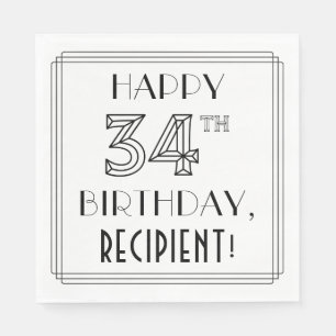 HAPPY 34TH BIRTHDAY; Art Deco Style; aangepaste na Servet