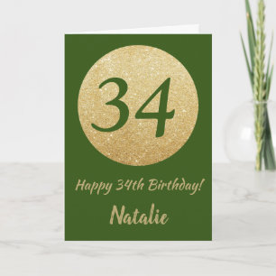 Happy 34th Birthday Green en Gold Glitter Kaart
