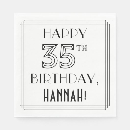 HAPPY 35TH BIRTHDAY; Art Deco Style; aangepaste na Servet (Voorkant)