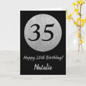 Happy 35th Birthday Black en Silver Glitter Card Kaart (Gele Bloem)