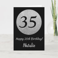 Happy 35th Birthday Black en Silver Glitter Card