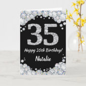 Happy 35th Birthday Black en Silver Glitter Card Kaart (Gele Bloem)