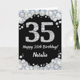 Happy 35th Birthday Black en Silver Glitter Card Kaart