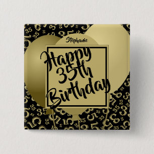 Happy 35th Birthday - Black/Gold Number Pattern Vierkante Button 5,1 Cm