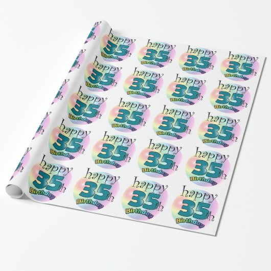 Happy 35th Birthday (blauw) Cadeaupapier (Uitgerold)