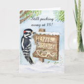 Happy 35th Birthday Downy Woodpecker Kaart (Voorkant)
