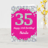 Happy 35th Birthday Hot Pink en Silver Glitter Kaart (Gele Bloem)