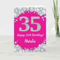 Happy 35th Birthday Hot Pink en Silver Glitter