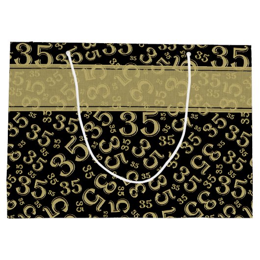 Happy 35th Birthday Number Pattern Black/Gold Groot Cadeauzakje (Achterkant)