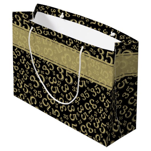 Happy 35th Birthday Number Pattern Black/Gold Groot Cadeauzakje (Achterkant Gekanteld)