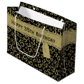 Happy 35th Birthday Number Pattern Black/Gold Groot Cadeauzakje (Voorkant Gekanteld)
