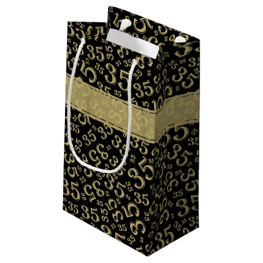 Happy 35th Birthday Number Pattern Black/Gold Klein Cadeauzakje (Achterkant Gekanteld)