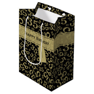 Happy 35th Birthday Number Pattern Black/Gold Medium Cadeauzakje