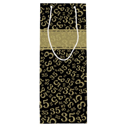 Happy 35th Birthday Number Pattern Black/Gold Wijn Cadeautas (Achterkant)