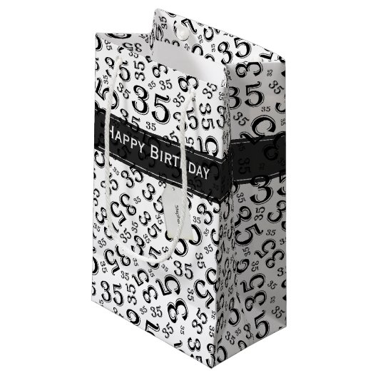 Happy 35th Birthday Number Pattern Black/White Klein Cadeauzakje (Voorkant Gekanteld)