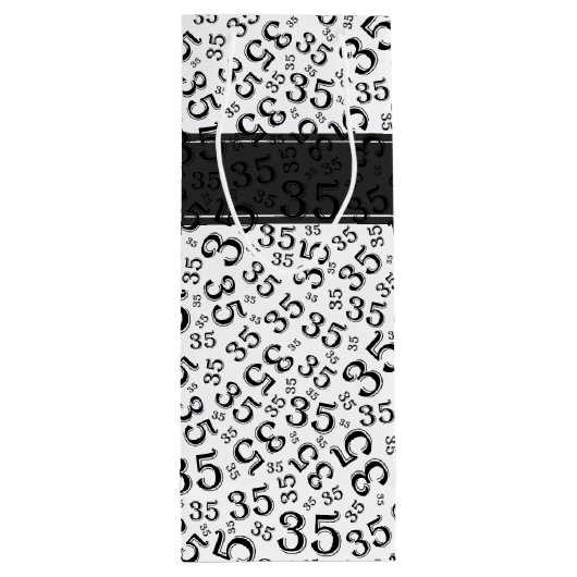 Happy 35th Birthday Number Pattern Black/White Wijn Cadeautas (Achterkant)