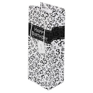Happy 35th Birthday Number Pattern Black/White Wijn Cadeautas