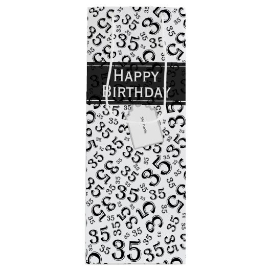 Happy 35th Birthday Number Pattern Black/White Wijn Cadeautas (Voorkant)