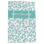 Happy 35th Birthday Number Pattern Blauwgroen/Whit Medium Cadeauzakje (Voorkant)