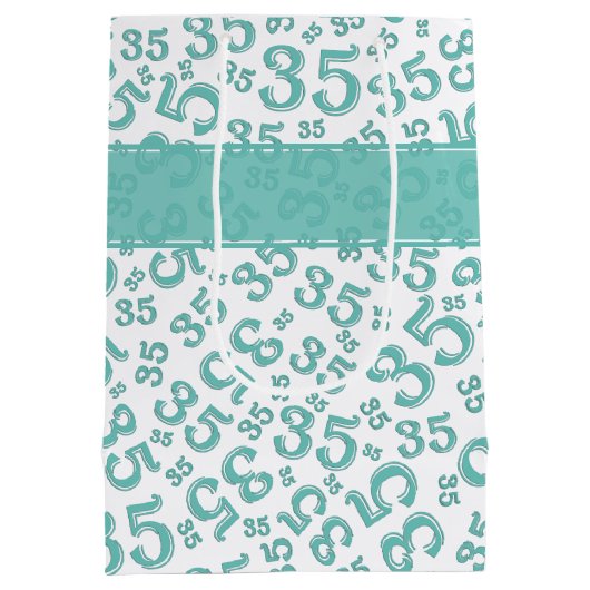 Happy 35th Birthday Number Pattern Blauwgroen/Whit Medium Cadeauzakje (Achterkant)