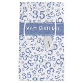 Happy 35th Birthday Number Pattern Blue/White Klein Cadeauzakje (Voorkant)