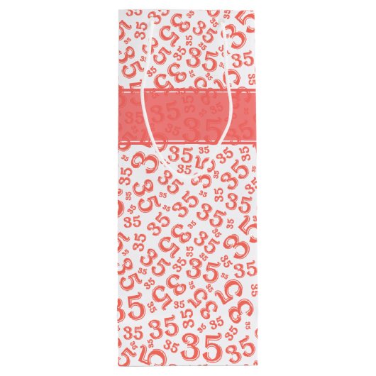 Happy 35th Birthday Number Pattern Coral/White Wijn Cadeautas (Achterkant)