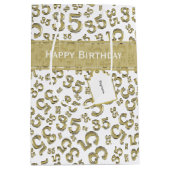 Happy 35th Birthday Number Pattern Gold/White Medium Cadeauzakje (Voorkant)