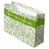 Happy 35th Birthday Number Pattern Green/White Groot Cadeauzakje (Voorkant Gekanteld)