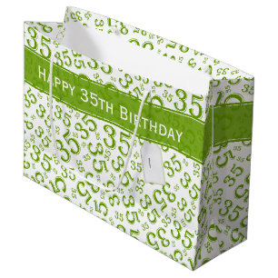 Happy 35th Birthday Number Pattern Green/White Groot Cadeauzakje