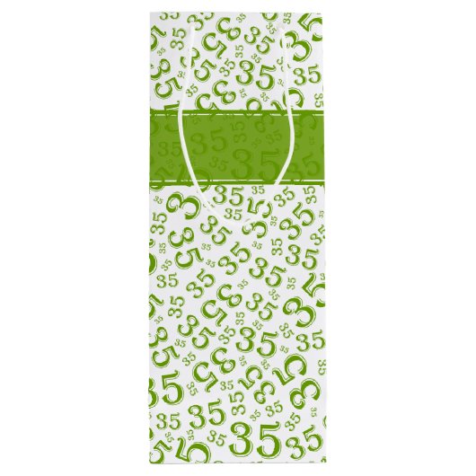 Happy 35th Birthday Number Pattern Green/White Wijn Cadeautas (Achterkant)