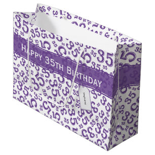 Happy 35th Birthday Number Pattern Paars/White Groot Cadeauzakje