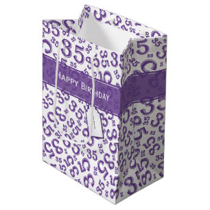 Happy 35th Birthday Number Pattern Paars/White Medium Cadeauzakje