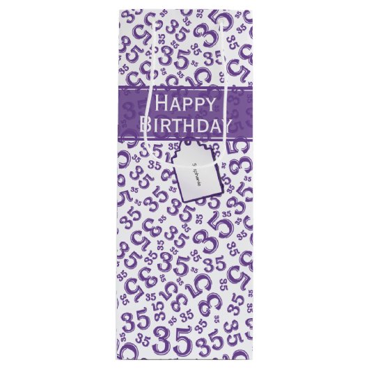Happy 35th Birthday Number Pattern Paars/White Wijn Cadeautas (Voorkant)