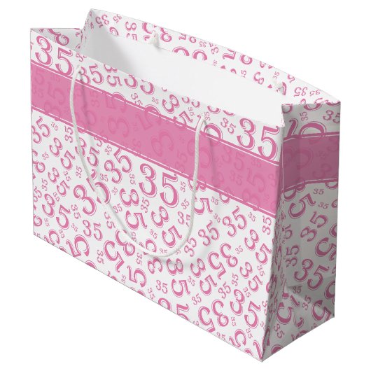 Happy 35th Birthday Number Pattern Pink/White Groot Cadeauzakje (Achterkant Gekanteld)