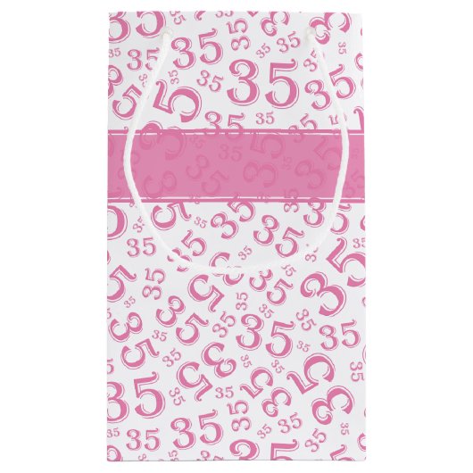 Happy 35th Birthday Number Pattern Pink/White Klein Cadeauzakje (Achterkant)