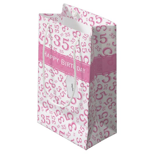 Happy 35th Birthday Number Pattern Pink/White Klein Cadeauzakje (Voorkant Gekanteld)