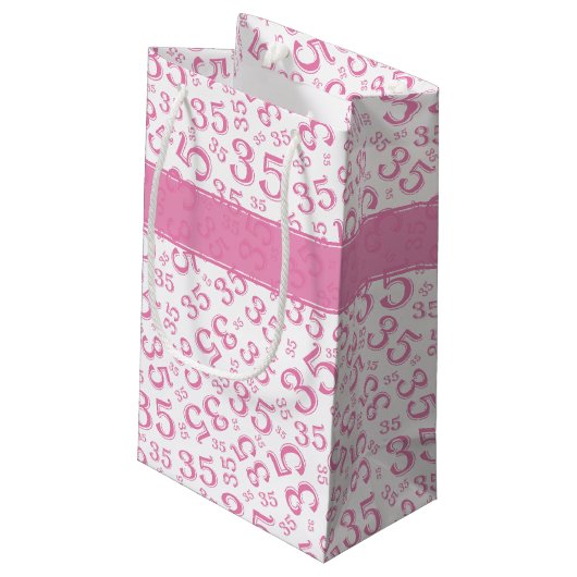 Happy 35th Birthday Number Pattern Pink/White Klein Cadeauzakje (Achterkant Gekanteld)
