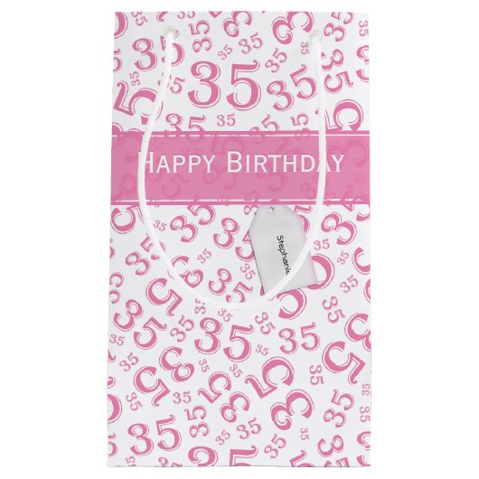 Happy 35th Birthday Number Pattern Pink/White Klein Cadeauzakje (Voorkant)