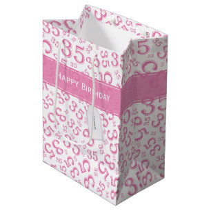 Happy 35th Birthday Number Pattern Pink/White Medium Cadeauzakje