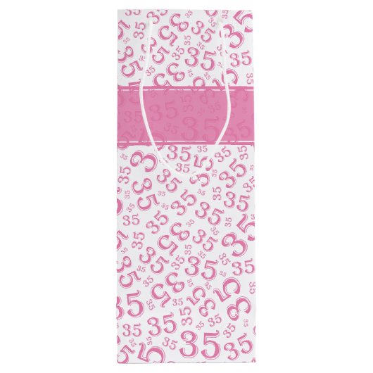 Happy 35th Birthday Number Pattern Pink/White Wijn Cadeautas (Achterkant)