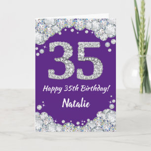 Happy 35th Birthday Paars en Silver Glitter Card Kaart