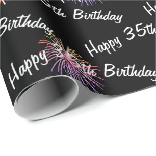 Happy 35th Birthday vuurwerk op zwart Cadeaupapier