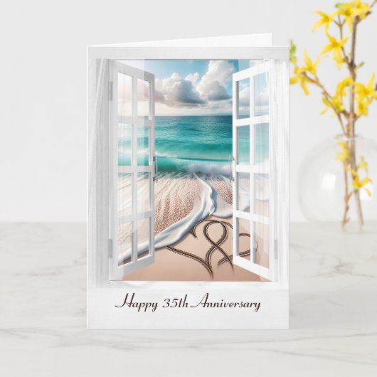 Happy 35th Jubileum Beach Hearts Kaart (Gele Bloem)